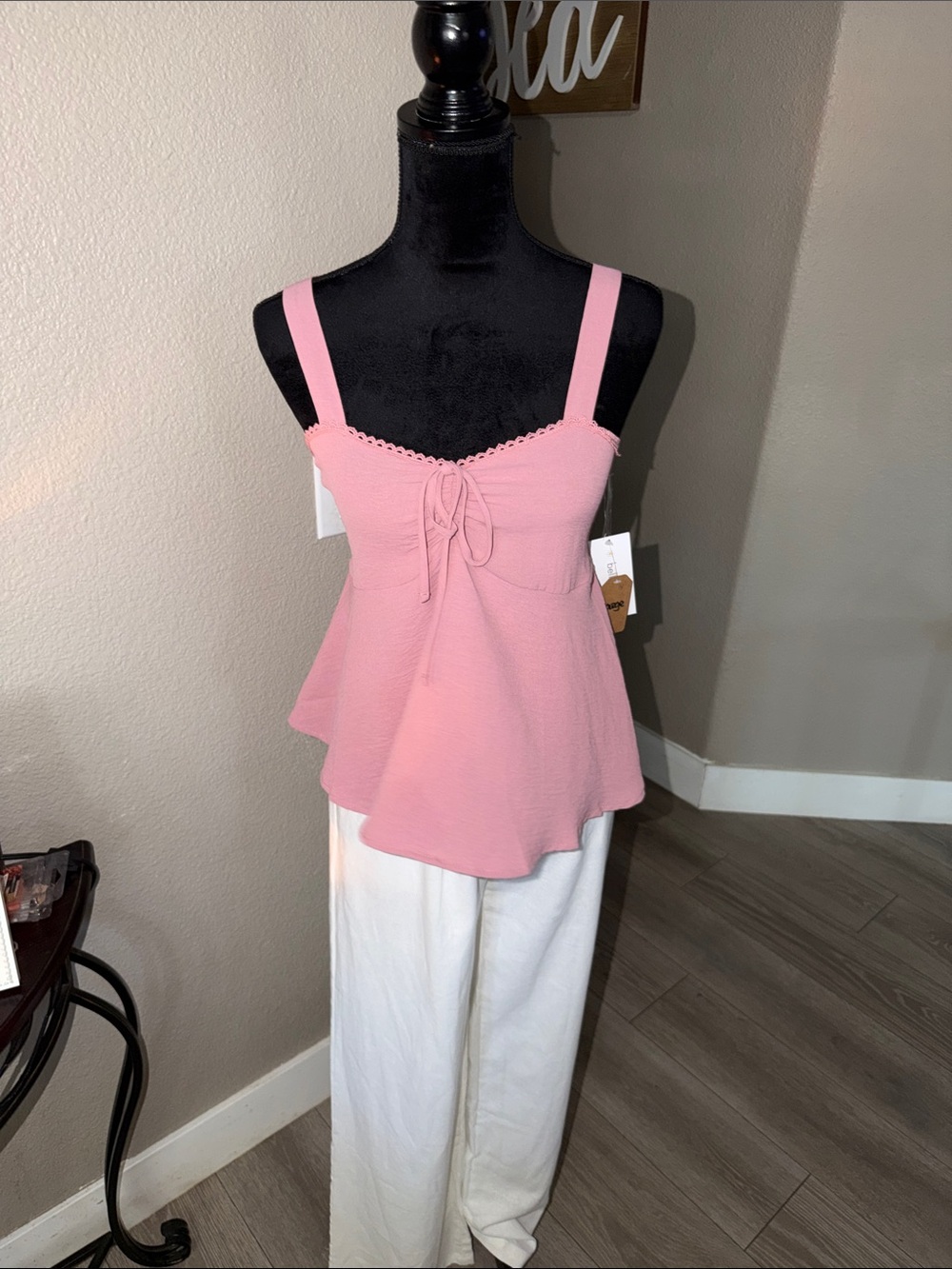 Pink Tie-Front Peplum Cami Top